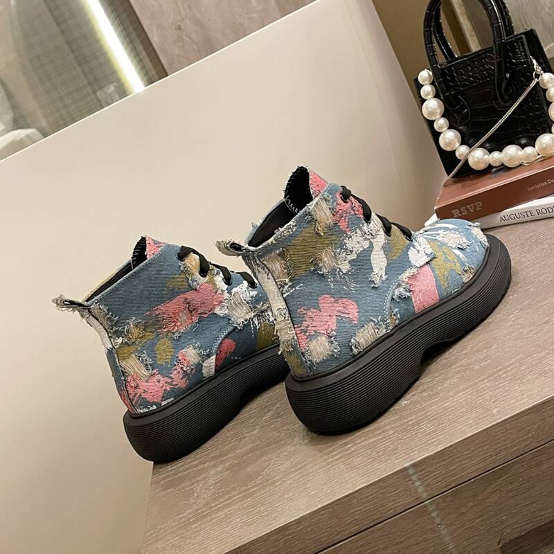 

Colorful Lace-up Front Boots, Multicolor