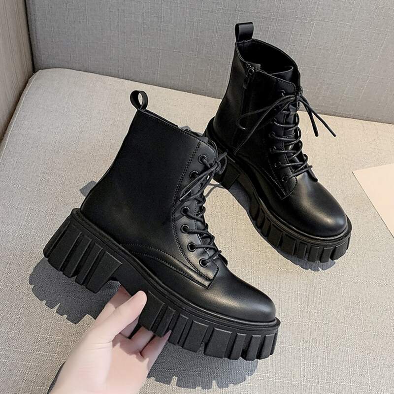 

Side Zip Platform Combat Boots, Black