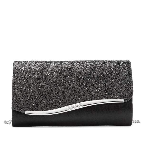 

Metal Decor Glitter Clutch Bag, Black