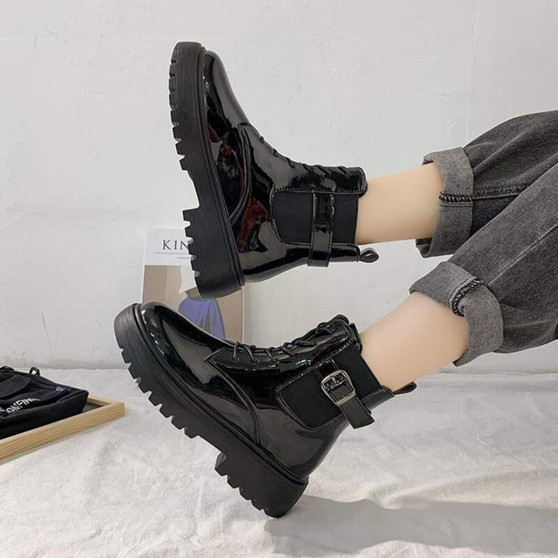 

Lace-up Front Platform Combat Boots, Black