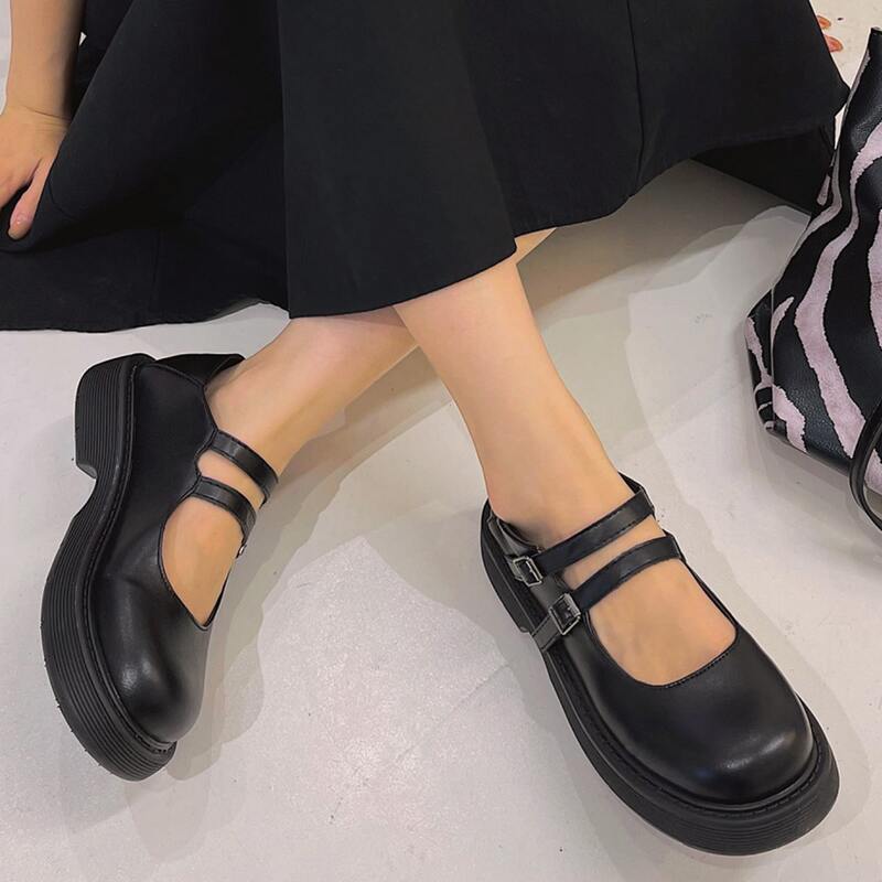 

Double Buckle Mary Jane Flats, Black