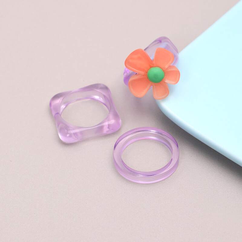 

3pcs Floral Decor Ring, Purple