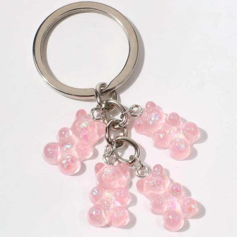 

Clear Bear Charm Keychain, Pink