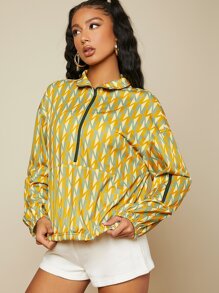 SHEIN Letter Graphic Half Zip Drop Shoulder Sweatshirt - Multicolor - View 3