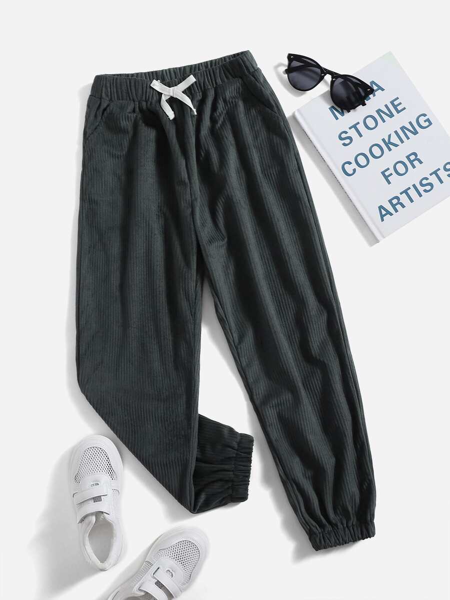 Girls Slant Pockets Tie Front Trousers - Dark Grey - View 1