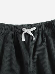 Girls Slant Pockets Tie Front Trousers - Dark Grey - View 4