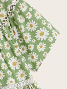 SHEIN Floral Print Guipure Lace Insert Keyhole Back Dress - Multicolor - View 4