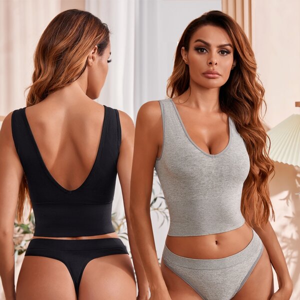 

2pack Plain Tank Bra Set, Multicolor