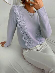 Jersey de hombros caídos con encaje delantero