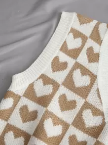 SHEIN Unity Heart & Checker Pattern Sweater Vest - Multicolor - View 3