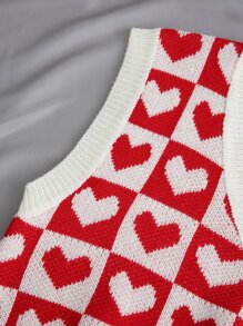 SHEIN Unity Chaleco de punto con estampado de corazones y cuadros para ropa de Año Nuevo - Rojo - Ver 3