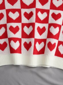 SHEIN Unity Chaleco de punto con estampado de corazones y cuadros para ropa de Año Nuevo - Rojo - Ver 6