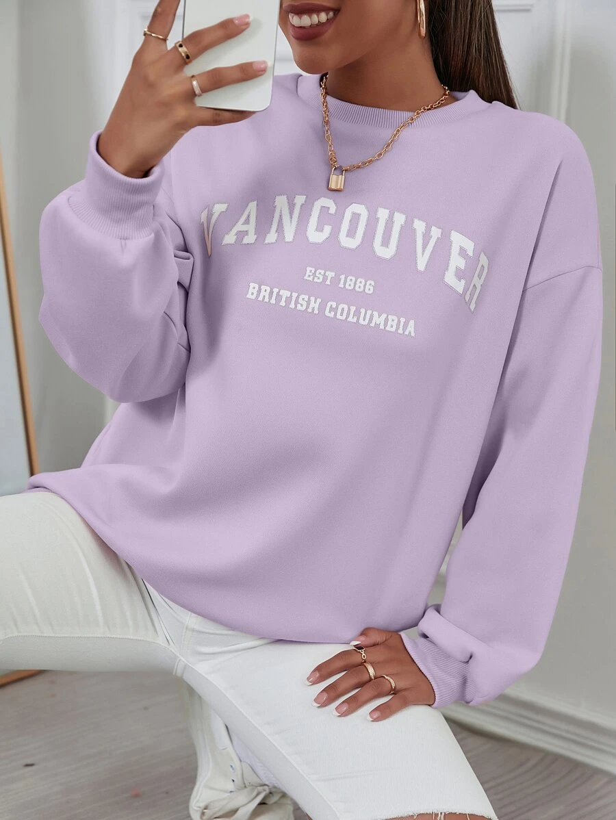 SHEIN Unity Drop Shoulder Letter Graphic Sweatshirt - Lilac Purple - View 1