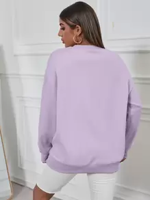 SHEIN Unity Drop Shoulder Letter Graphic Sweatshirt - Lilac Purple - View 2