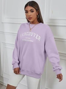 SHEIN Unity Drop Shoulder Letter Graphic Sweatshirt - Lilac Purple - View 4