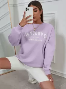 SHEIN Unity Drop Shoulder Letter Graphic Sweatshirt - Lilac Purple - View 5