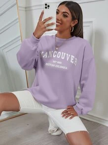 SHEIN Unity Drop Shoulder Letter Graphic Sweatshirt - Lilac Purple - View 6