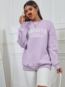 SHEIN Unity Drop Shoulder Letter Graphic Sweatshirt - Lilac Purple - View 7
