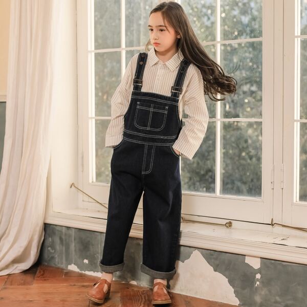 

Girls Slant Pocket Denim Overalls, Black