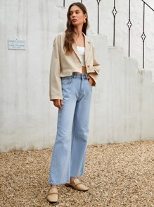 SHEIN Cazadora de cuello con solapa con estampado de rayas con botón de hombros caídos - Multicolor - Ver 3