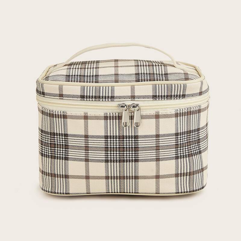 

Plaid Makeup Bag, Beige