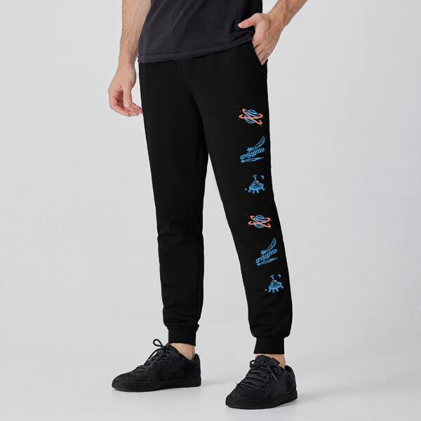 

Men Cartoon Graphic Sweatpants, Black