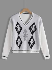 Áo len nữ Hình học Giải trí - trắng - Xem 1