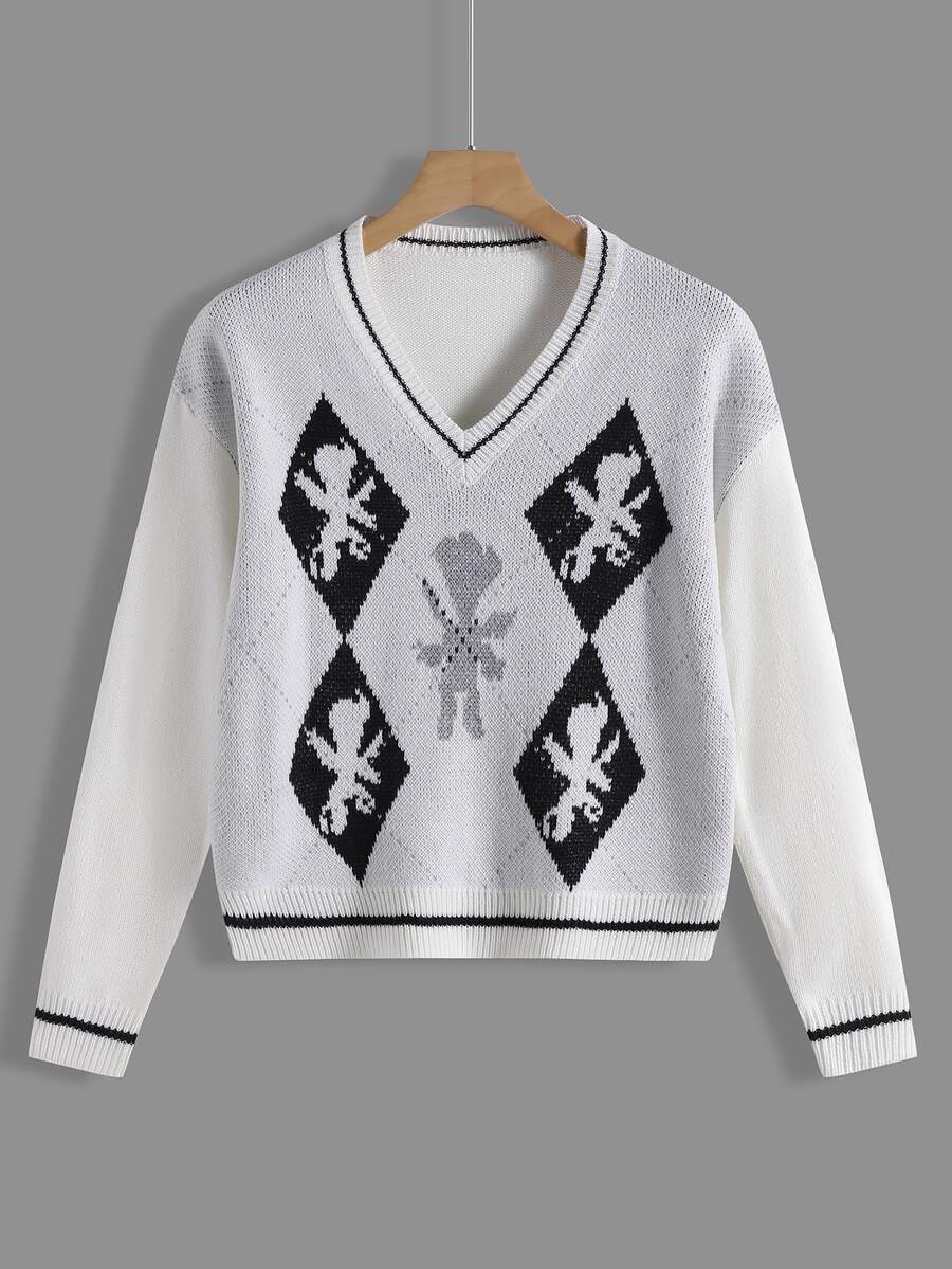 Áo len nữ Hình học Giải trí - trắng - Xem 1