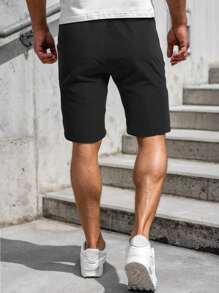Manfinity Homme Loose Fit Men's Solid Color Drawstring Waist Shorts - Black - View 2