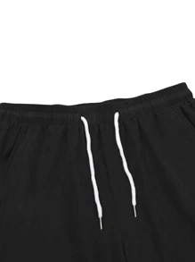 Manfinity Homme Loose Fit Men's Solid Color Drawstring Waist Shorts - Black - View 4