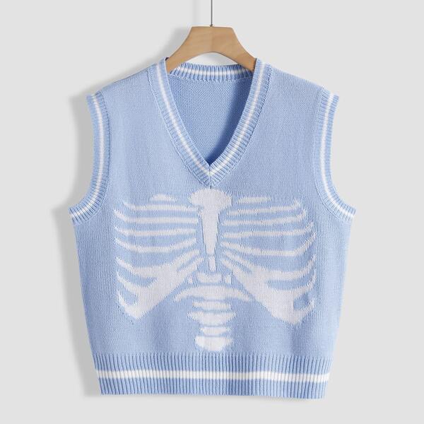 

Skull Pattern Knit Vest Top, Baby blue