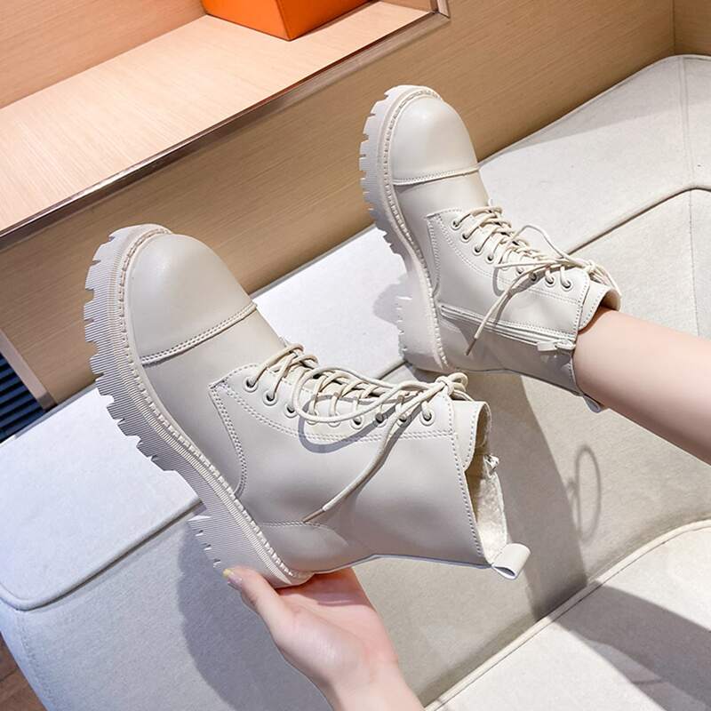 

Minimalist Lace-up Front Combat Boots, Beige