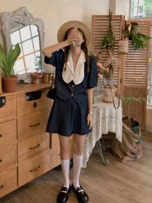 素色牛仔半身裙 - 深色水洗藍 - 查看 1