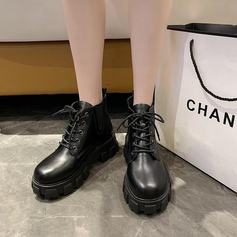 

Lace-up Front Platform Combat Boots, Black