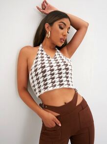 SHEIN EZwear 雙色毛茸茸吊脖針織上衣 - 彩色 - 查看 1