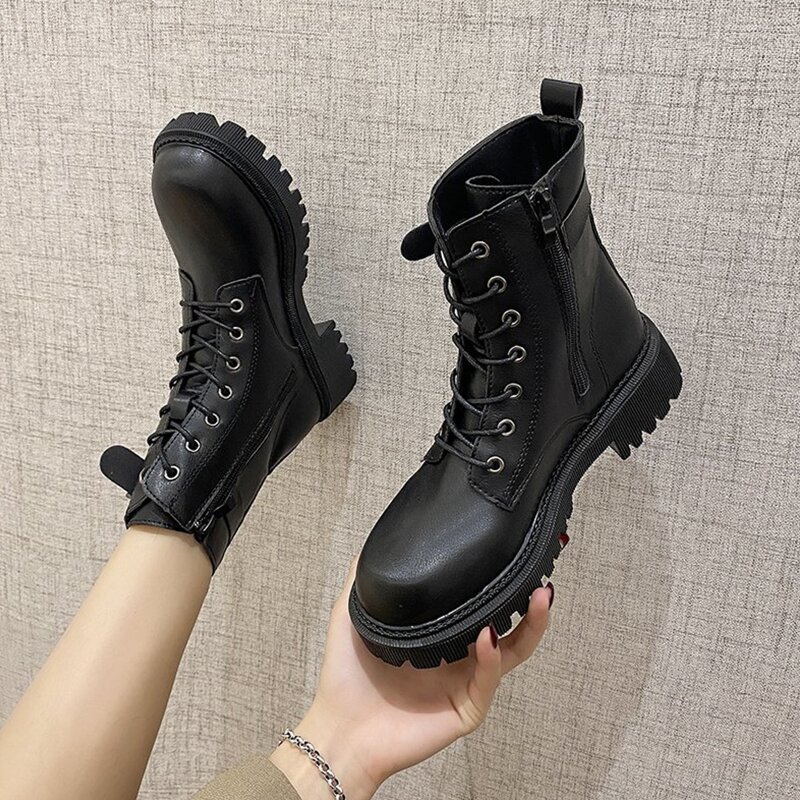 

Lace-up Front Combat Boots, Black