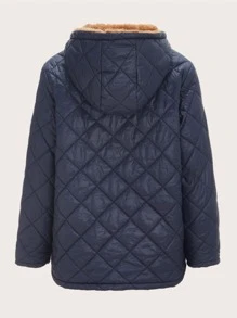 SHEIN 男孩幾何格紋衍縫絨毛內襯外套