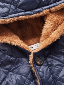 SHEIN 男孩幾何格紋衍縫絨毛內襯外套