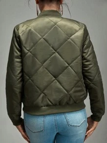 SHEIN SXY Zip Up Quilted Bomber Jacket In Fall/Winter - Army Green - View 2