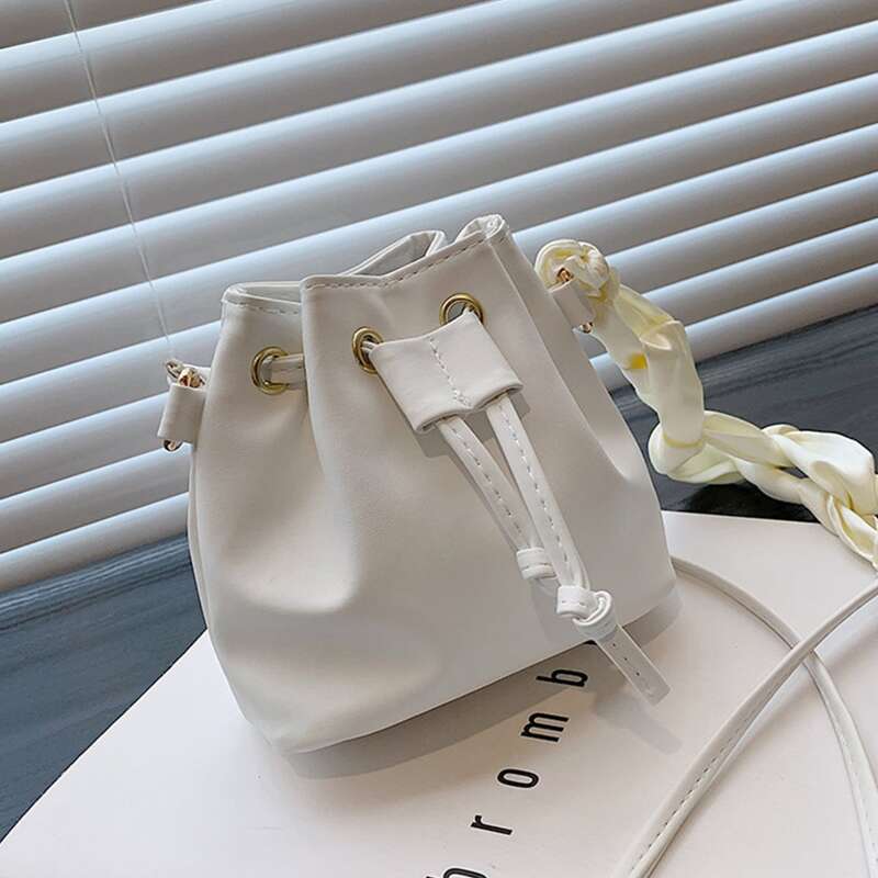 Drawstring Bucket Bag, White