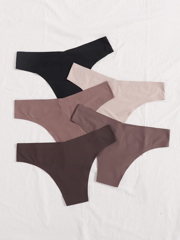 5pack Solid No Show Panty Set SHEIN USA