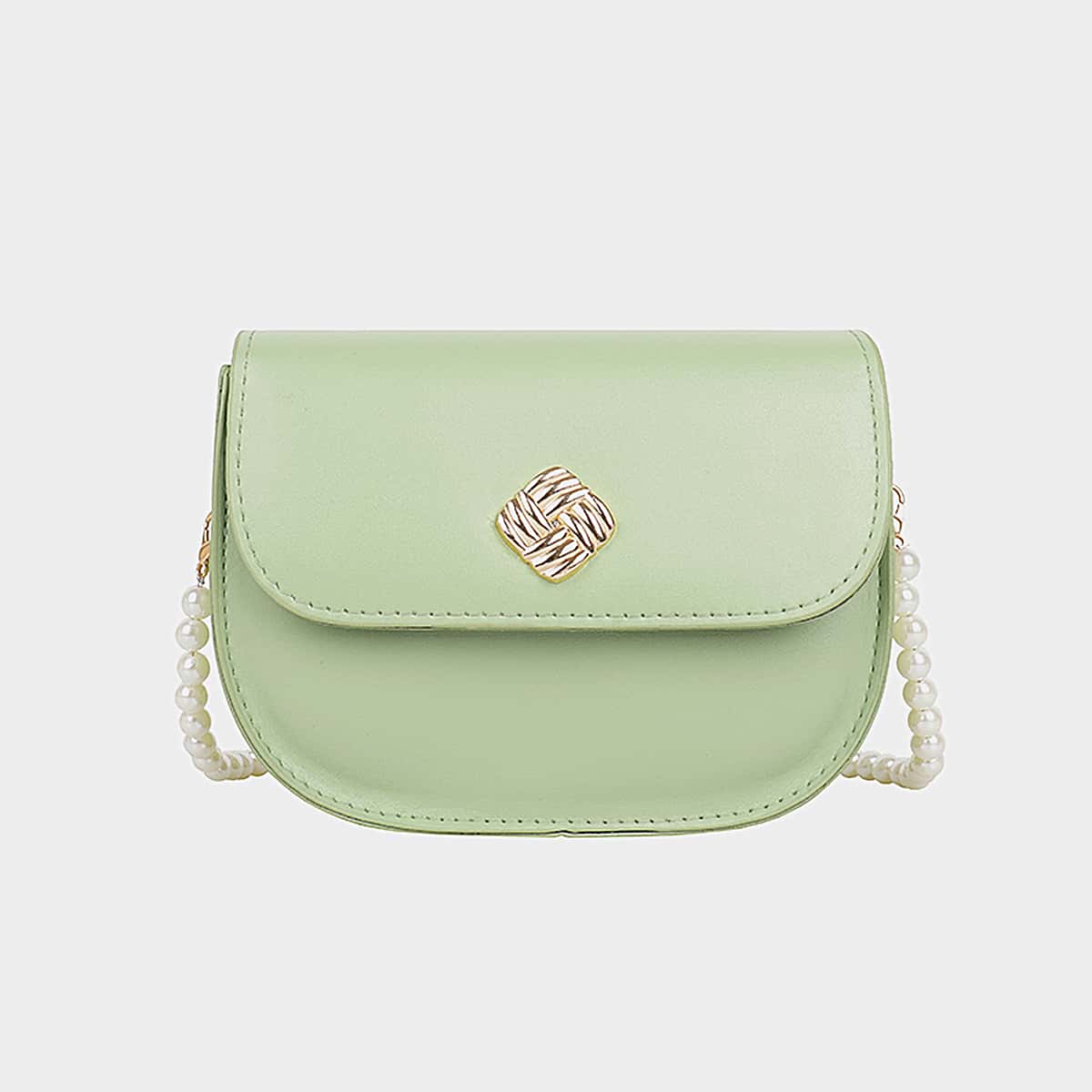 

Faux Pearl Decor Flap Crossbody Bag, Green