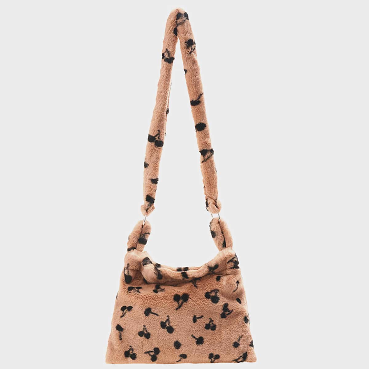 

Fluffy Cherry Pattern Crossbody Bag, Brown