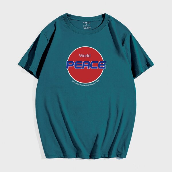 

Men Slogan Graphic Tee, Teal blue