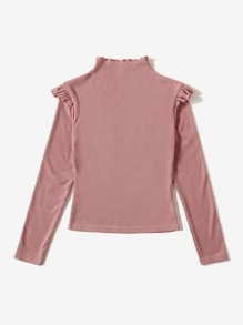 SHEIN Girls Ruffle Trim Tee - Dusty Pink - View 2