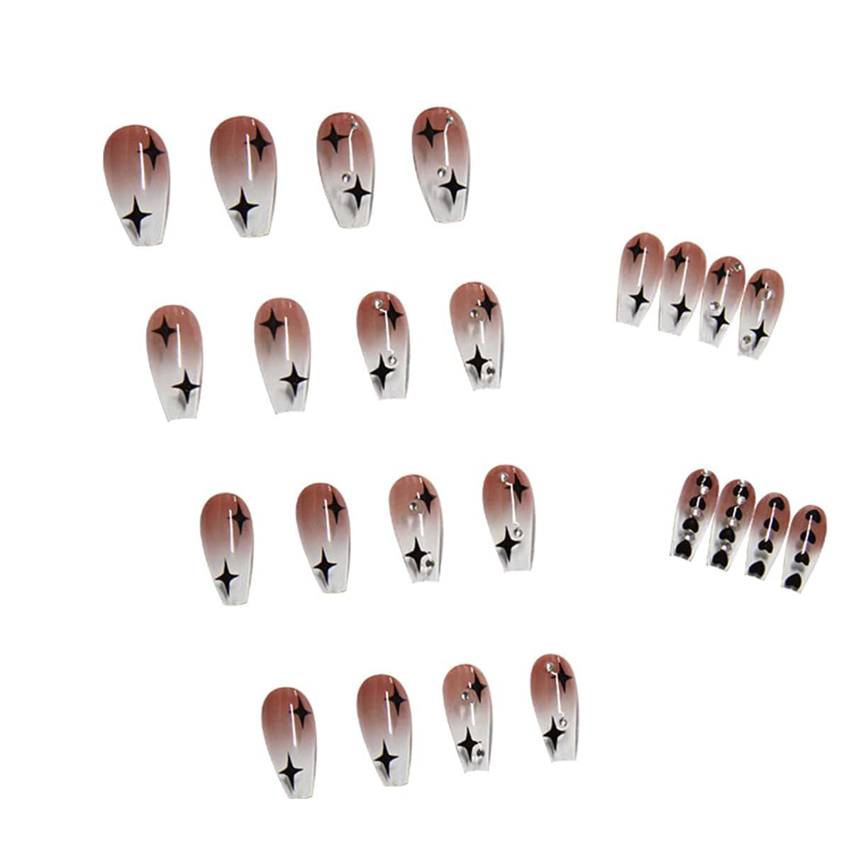 

24pcs Star Pattern Fake Nail, Brown
