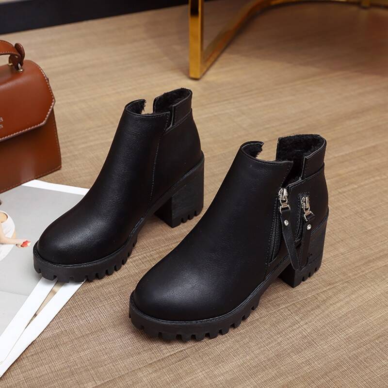 

Side Zipper Ankle Boots, Black