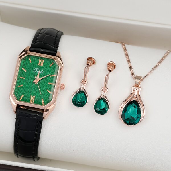 

1pc Rectangle Pointer Quartz Watch & 3pcs Jewelry Set