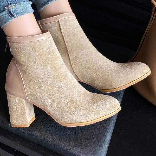 

Suede Back Zipper Chunky Boots, Beige