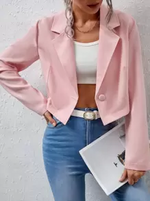 Blazer corto de cuello con solapa con botón - Rosa Pálido - Ver 1